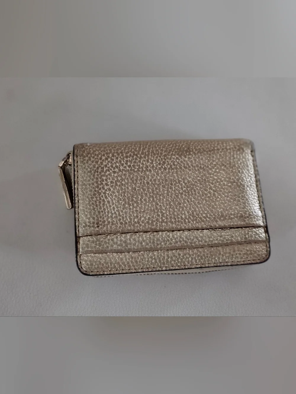 Michael Kors Metallic Gold Pebbled Leather Zip Around Card Coin Wallet.